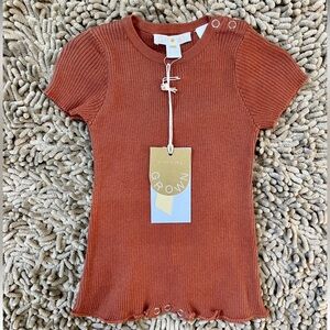Grown Clothing Ribbed Knit Romper Playsuit- Rust, Newborn- NWT